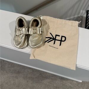 Freshly Picked Metallic Gold Baby Moccasins with Bow